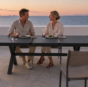 Aluminium Slat Extendable Outdoor Dining Table | 220 cm Extending to 280 cm, X-Frame Garden Table