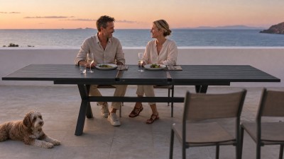 Aluminium Slat Extendable Outdoor Dining Table | 220 cm Extending to 280 cm, X-Frame Garden Table