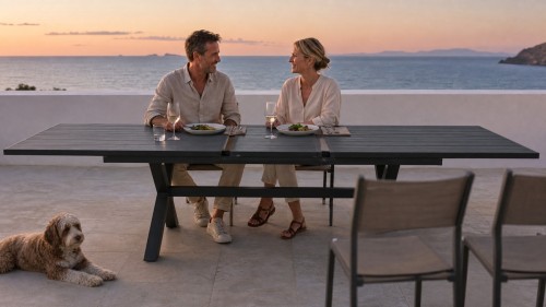 Aluminium Slat Extendable Outdoor Dining Table | 220 cm Extending to 280 cm, X-Frame Garden Table