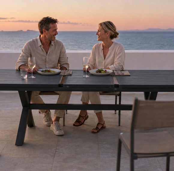 Aluminium Slat Extendable Outdoor Dining Table | 220 cm Extending to 280 cm, X-Frame Garden Table