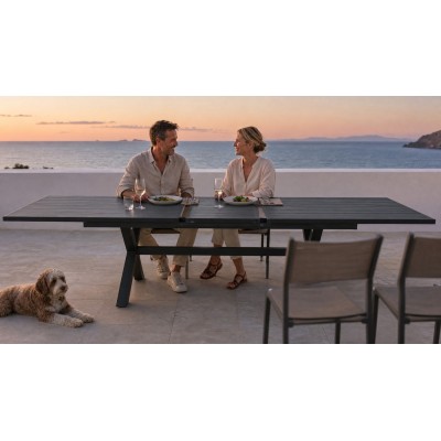 Aluminium Slat Extendable Outdoor Dining Table | 220 cm Extending to 280 cm, X-Frame Garden Table