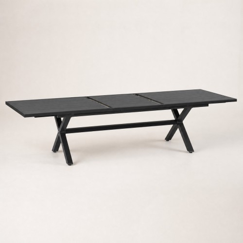 Aluminium Slat Extendable Outdoor Dining Table | 220 cm Extending to 280 cm, X-Frame Garden Table