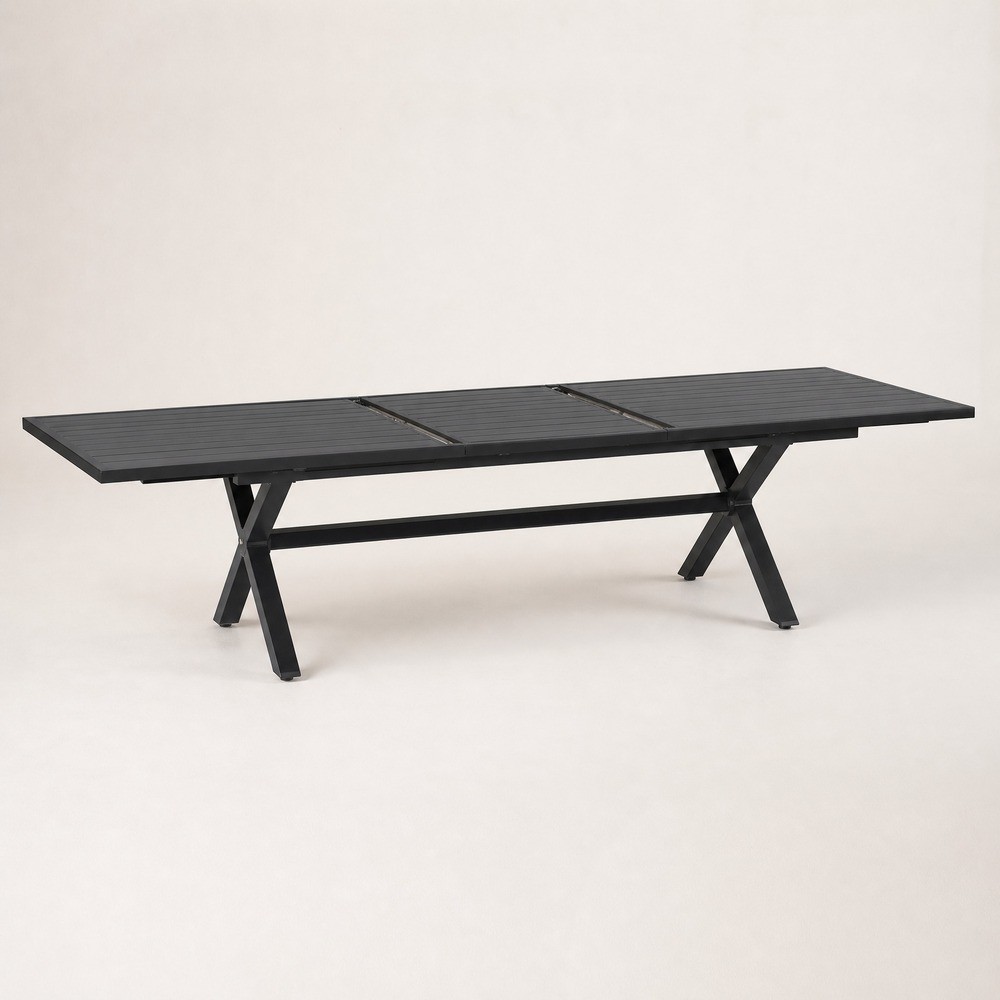 Extendable aluminium outdoor dining table shown extended to 280 cm