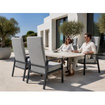 Outdoor Dining Armchair with Adjustable Back | Grey Fabric High-Back Patio Chair for Terrace Garden Hotel