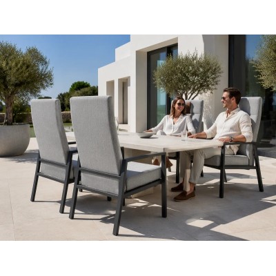 Outdoor Dining Armchair with Adjustable Back | Grey Fabric High-Back Patio Chair for Terrace Garden Hotel