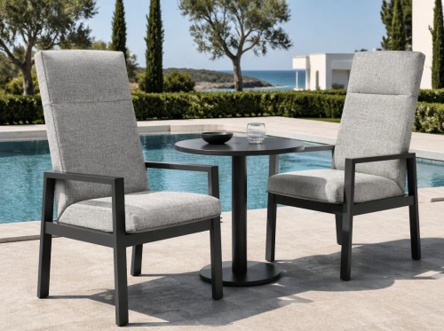 Outdoor Dining Armchair with Adjustable Back | Grey Fabric High-Back Patio Chair for Terrace Garden Hotel