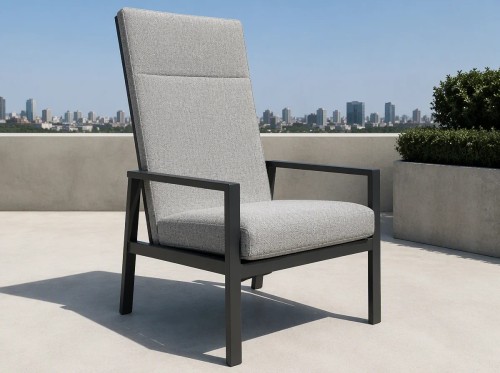 Outdoor Dining Armchair with Adjustable Back | Grey Fabric High-Back Patio Chair for Terrace Garden Hotel