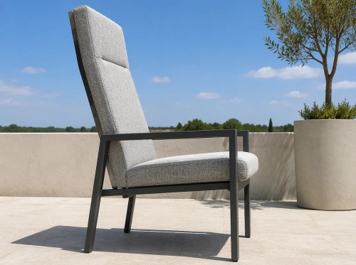 Outdoor Dining Armchair with Adjustable Back | Grey Fabric High-Back Patio Chair for Terrace Garden Hotel