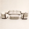 Aluminium Swivel Lounge Set | Three-Seater, Two Swivel Armchairs & Braided Stone-Top Coffee Table