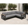 Aluminium Corner Sofa Set | 6-Piece Teak-Arm Outdoor Lounge with Half-Height Table for Villa Deck Hotel Terrace