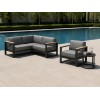 Aluminium Corner Sofa Set | 6-Piece Teak-Arm Outdoor Lounge with Half-Height Table for Villa Deck Hotel Terrace