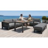 Aluminium Corner Sofa Set | 6-Piece Teak-Arm Outdoor Lounge with Half-Height Table for Villa Deck Hotel Terrace