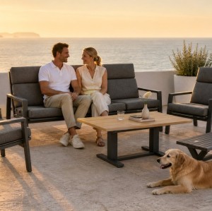 Aluminium Five-Piece Outdoor Lounge Set | Three-Seater, Two Armchairs, Coffee Table & Slatted Bench