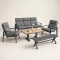Aluminium Five-Piece Outdoor Lounge Set | Three-Seater, Two Armchairs, Coffee Table & Slatted Bench