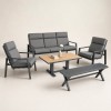 Aluminium Five-Piece Outdoor Lounge Set | Three-Seater, Two Armchairs, Coffee Table & Slatted Bench