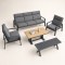 Aluminium Five-Piece Outdoor Lounge Set | Three-Seater, Two Armchairs, Coffee Table & Slatted Bench