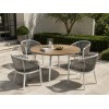Rope Weave Outdoor Armchair | White Aluminium Barrel-Back Patio Chair with Teak Arms for Garden Terrace Hotel