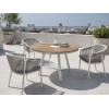 Rope Weave Outdoor Armchair | White Aluminium Barrel-Back Patio Chair with Teak Arms for Garden Terrace Hotel