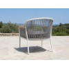 Rope Weave Outdoor Armchair | White Aluminium Barrel-Back Patio Chair with Teak Arms for Garden Terrace Hotel