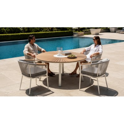 120cm Round Outdoor Dining Table | Sunburst Slat Top Garden Table for Patio Terrace Hotel Restaurant