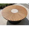 120cm Round Outdoor Dining Table | Sunburst Slat Top Garden Table for Patio Terrace Hotel Restaurant