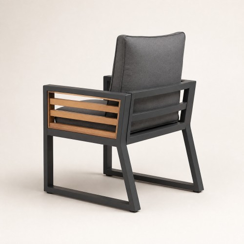 All-Aluminium Knock-Down Garden Armchair | Outdoor Dining Chair with Wood Slat Armrests