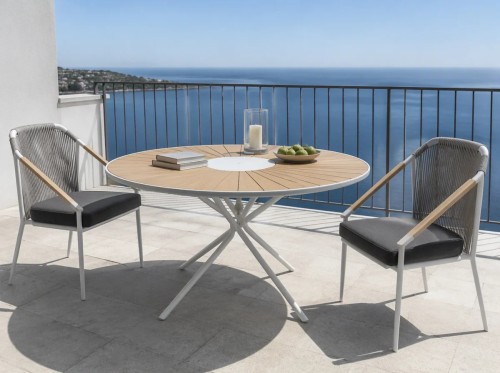 120cm Round Outdoor Dining Table | Sunburst Slat Top Garden Table for Patio Terrace Hotel Restaurant