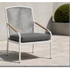 Rope Weave Outdoor Armchair | White Aluminium Sloping-Arm Patio Chair with Teak Armrests for Garden Terrace Hotel