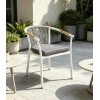 Rope Weave Outdoor Armchair | White Aluminium Sloping-Arm Patio Chair with Teak Armrests for Garden Terrace Hotel