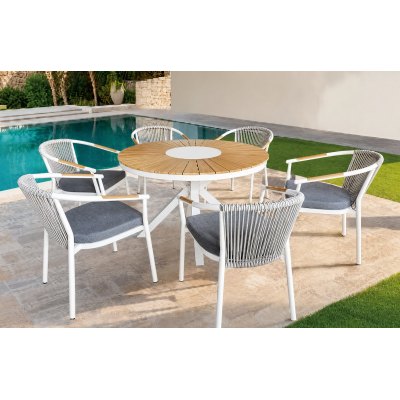 120cm Round Outdoor Dining Table | Sunburst Slat Top Garden Table for Patio Terrace Hotel Restaurant