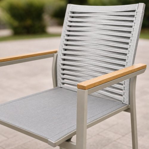 7-Piece Outdoor Dining Set | Aluminium PSPC Board Table with Six Rope Weave Chairs