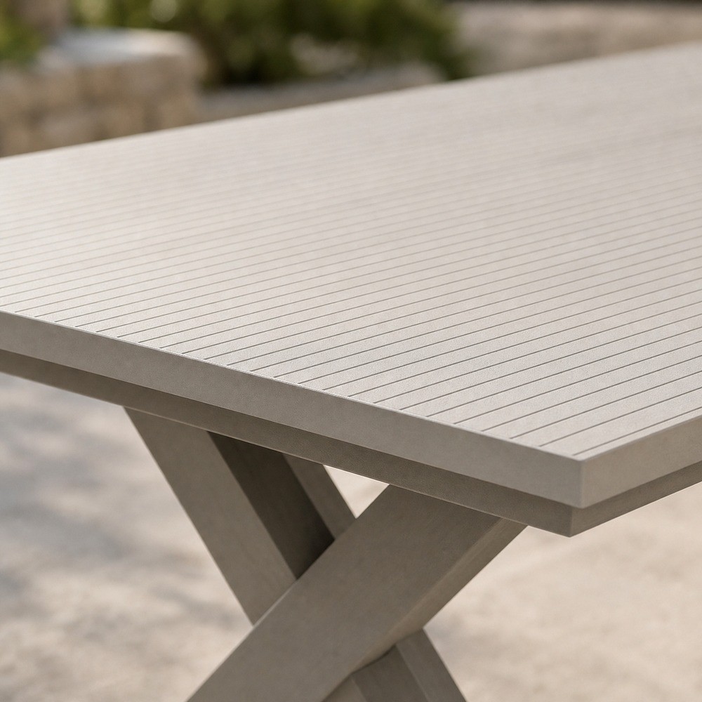 Light grey PSPC board table top with fine parallel stripes