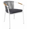 Rope Weave Outdoor Armchair | White Aluminium Sloping-Arm Patio Chair with Teak Armrests for Garden Terrace Hotel
