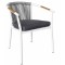 Rope Weave Outdoor Armchair | White Aluminium Sloping-Arm Patio Chair with Teak Armrests for Garden Terrace Hotel