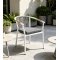 Rope Weave Outdoor Armchair | White Aluminium Sloping-Arm Patio Chair with Teak Armrests for Garden Terrace Hotel