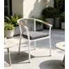 Rope Weave Outdoor Armchair | White Aluminium Sloping-Arm Patio Chair with Teak Armrests for Garden