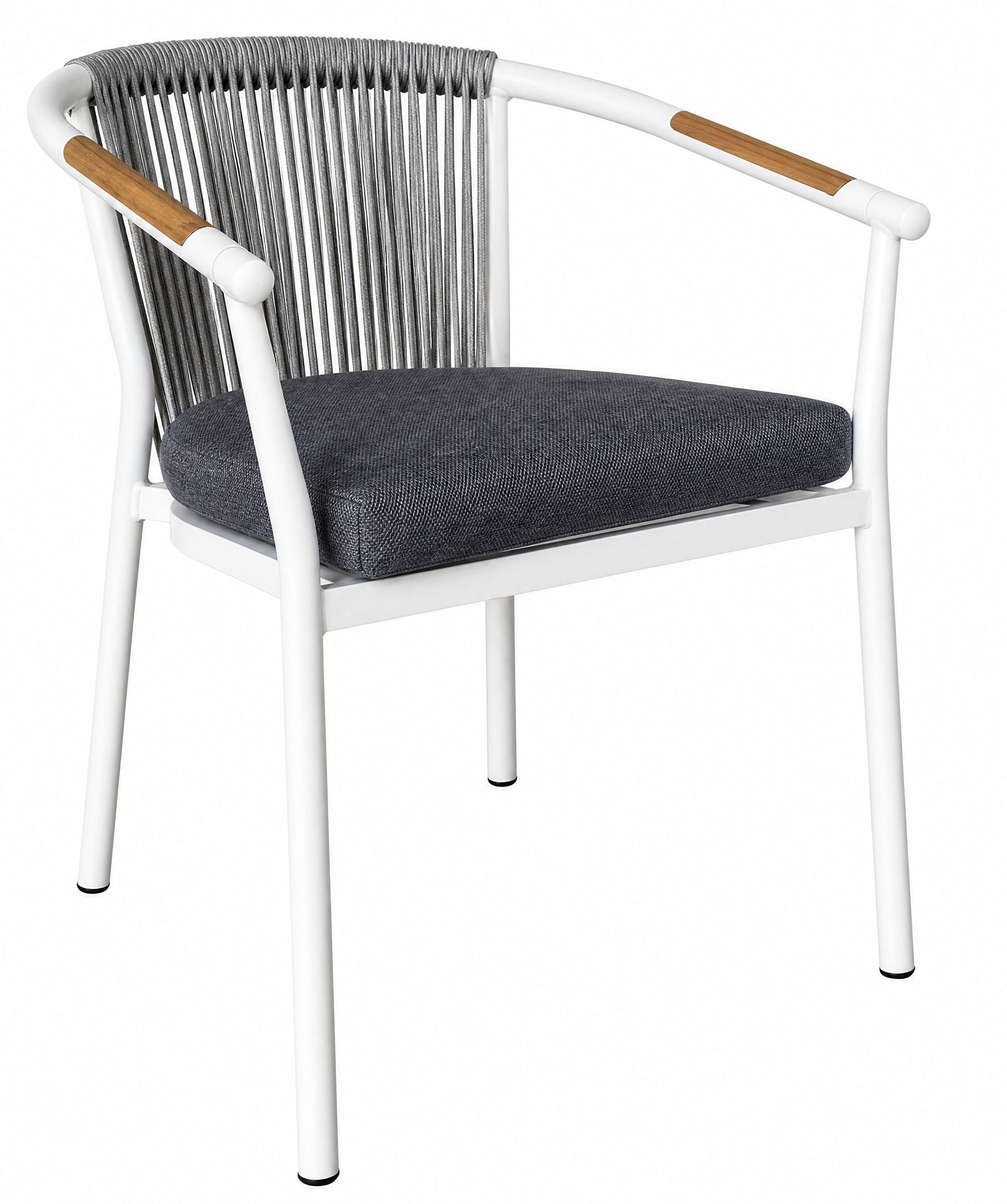 Three quarter view of the rope weave outdoor armchair on a white background