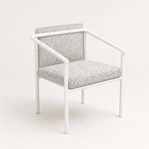White Aluminium Round Tube Garden Armchair | Outdoor Dining Chair with Speckled Cushions