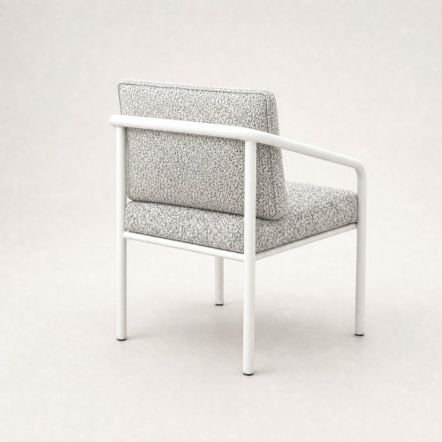 White Aluminium Round Tube Garden Armchair | Outdoor Dining Chair with Speckled Cushions