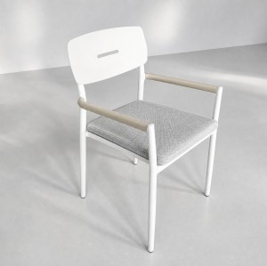 Aluminium Outdoor Armchair | White Slat-Seat Garden Chair with Removable Woven Cushion for Patio Terrace Hotel