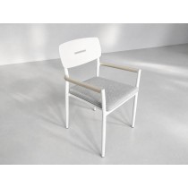 Aluminium Outdoor Armchair | White Slat-Seat Garden Chair with Removable Woven Cushion for Patio Terrace Hotel