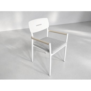 Aluminium Outdoor Armchair | White Slat-Seat Garden Chair with Removable Woven Cushion for Patio Terrace Hotel