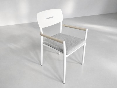 Aluminium Outdoor Armchair | White Slat-Seat Garden Chair with Removable Woven Cushion for Patio Terrace Hotel