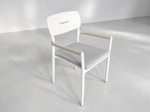 Aluminium Outdoor Armchair | White Slat-Seat Garden Chair with Removable Woven Cushion for Patio Terrace Hotel
