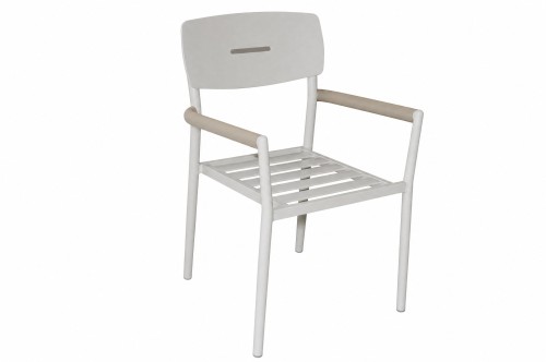Aluminium Outdoor Armchair | White Slat-Seat Garden Chair with Removable Woven Cushion for Patio Terrace Hotel