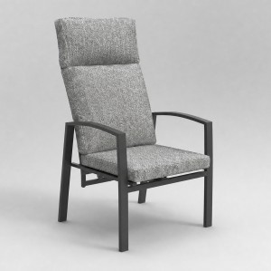 High-Back Outdoor Armchair | Charcoal Metal Garden Chair with Grey Cushions, Stacking and Knock-Down Versions