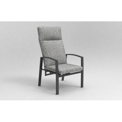 High-Back Outdoor Armchair | Charcoal Metal Garden Chair with Grey Cushions, Stacking and Knock-Down Versions