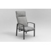 High-Back Outdoor Armchair | Charcoal Metal Garden Chair with Grey Cushions, Stacking and Knock-Down Versions