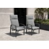High-Back Outdoor Armchair | Charcoal Metal Garden Chair with Grey Cushions, Stacking and Knock-Down Versions