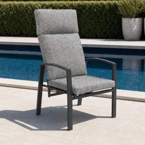 High-Back Outdoor Armchair | Charcoal Metal Garden Chair with Grey Cushions